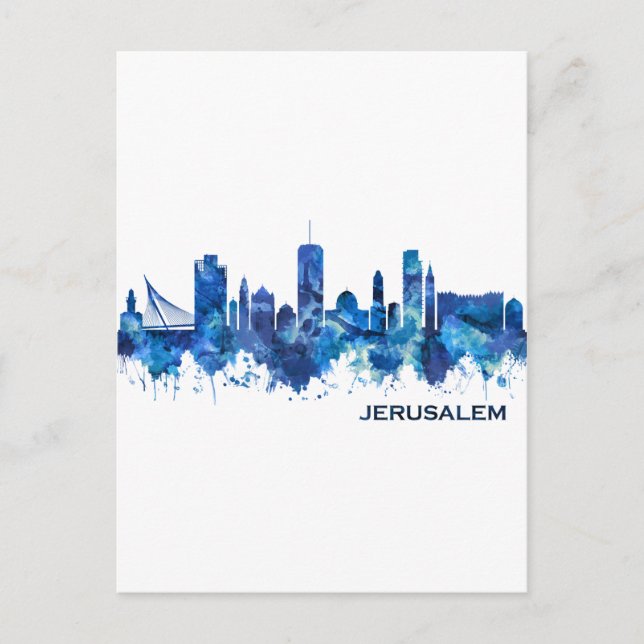 Jerusalem Israel Skyline Blue Holiday Postcard (Front)
