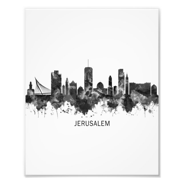 Jerusalem Israel Skyline BW Photo Print (Front)