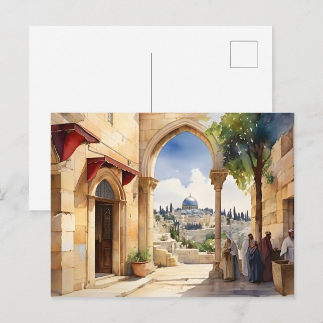 Jerusalem Israel watercolor art Postcard (Front/Back)