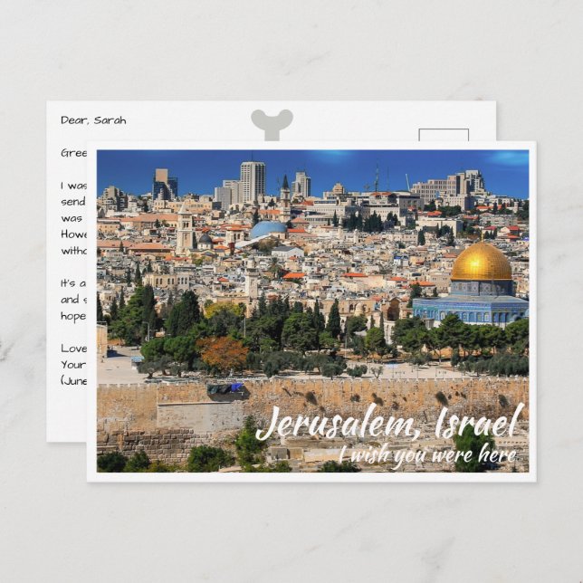 Jerusalem Israel with Wall and Dome of the Rock Postcard (Front/Back)