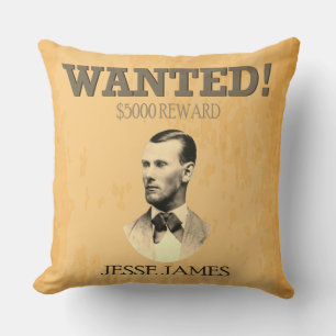 Jesse James American Outlaw Reward Poster  Cushion