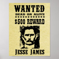 Jesse James Old Wild West Replica Wanted Poster