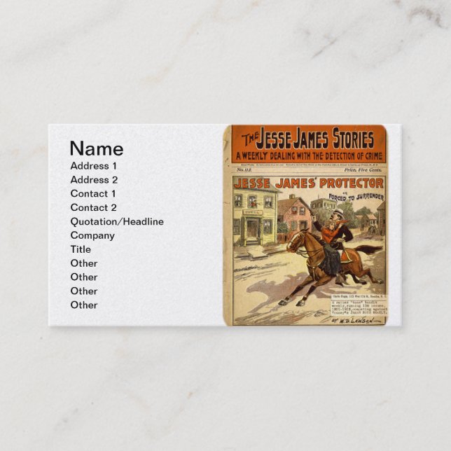 Jesse James Outlaw Bank Robber Comic Book Business Card (Front)
