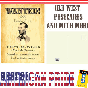 Jesse James Wanted Outlaw 🚨 Wild West USA Poster  Postcard