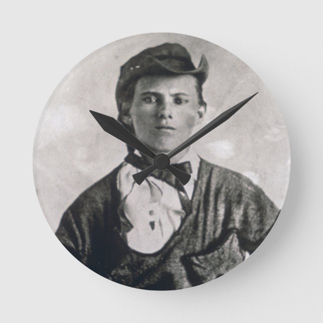Jesse Woodson James (b/w photo) Round Clock (Front)