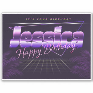 Jessica Name First name lila retro Sticker Birthda