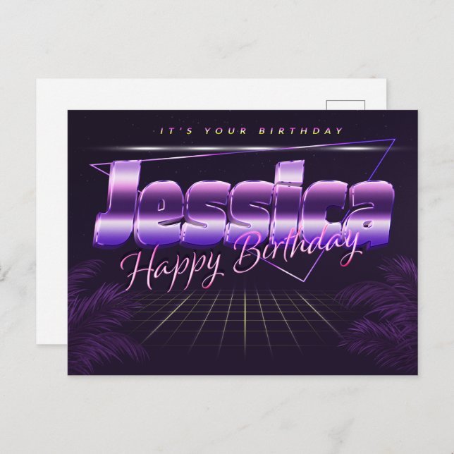 Jessica Name first name purple postcard birthday (Front/Back)