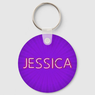 Jessica name in glowing neon lights key ring
