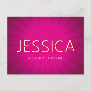 Jessica name in glowing neon lights postcard