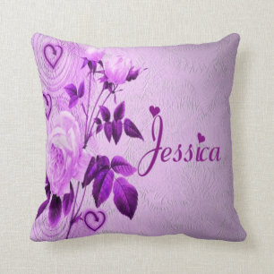 Jessica purple floral hearts cushion