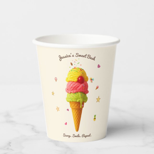 Jessica’s Sweet Bash – Colourful Ice Cream Party C Paper Cups (Front)