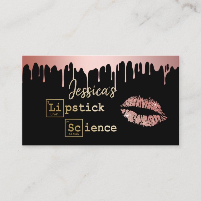 Jessica's Lipstick Science Rose Gold Dripping Business Card (Front)