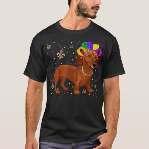 Jester Beads Mask Dachshund Dog Lover Owner Mardi T-Shirt