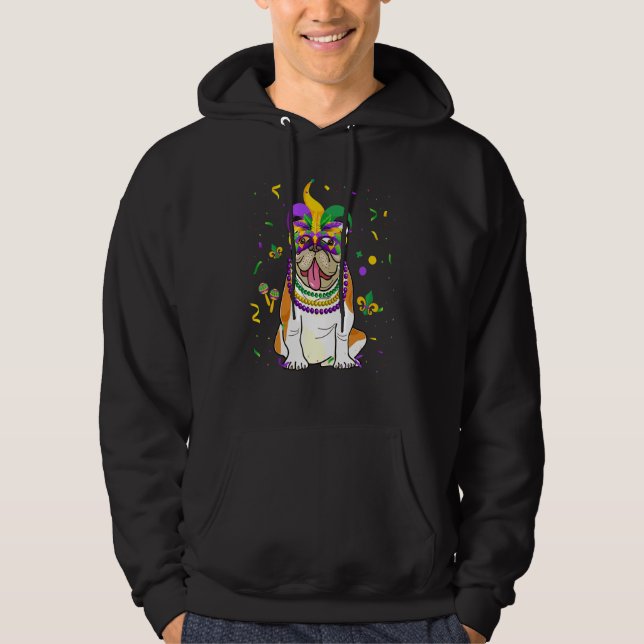 Jester Beads Mask English Bulldog Dog  Owner Mardi Hoodie (Front)