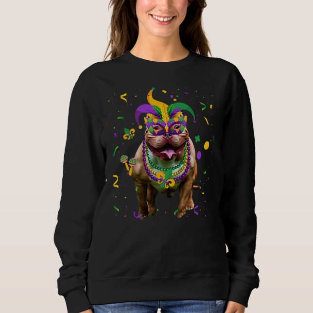Jester Beads Mask Pitbull Dog Lover Owner Mardi Gr Sweatshirt (Front)
