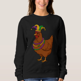 Jester Chicken Beads Mardi Gras Funny Farming Sweatshirt