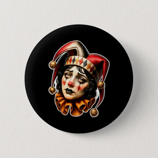 Jester Clown Sad 6 Cm Round Badge (Front)