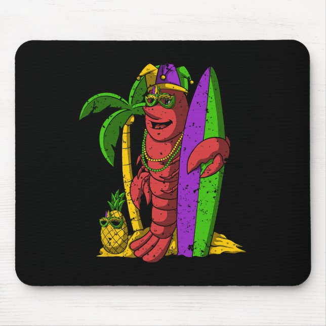 Jester Crawfish Surfer Mardi Gras Surfing Carnival Mouse Pad (Front)