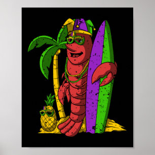Jester Crawfish Surfer Mardi Gras Surfing Carnival Poster