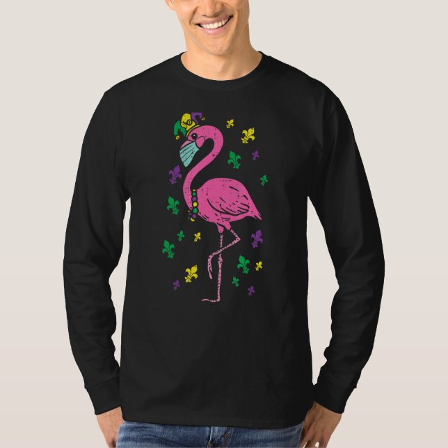 Jester Flamingo Face Mask Mardi Gras Quarantine An T-Shirt (Front)
