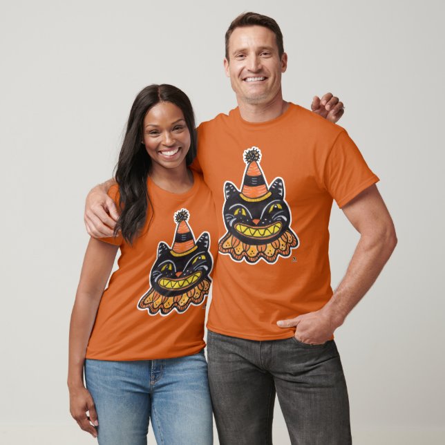  Jester Halloween Vintage Art Cartoon Cat T-Shirt (Unisex)