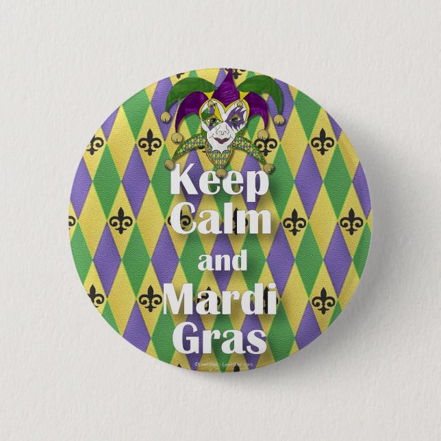 Jester Mask Keep Calm and Mardi Gras 6 Cm Round Badge (Front)
