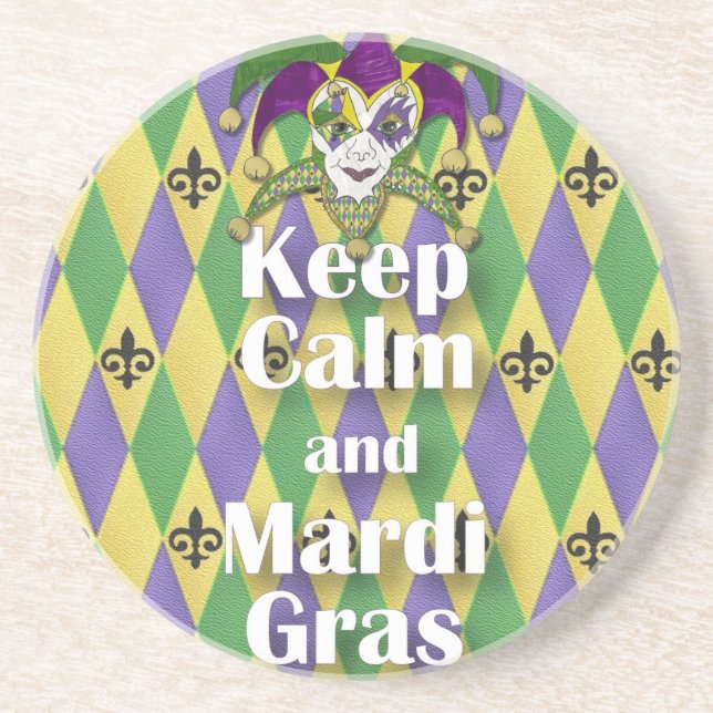 Jester Mask Keep Calm and Mardi Gras Coaster (Front)