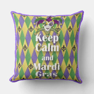 Jester Mask Keep Calm and Mardi Gras Cushion