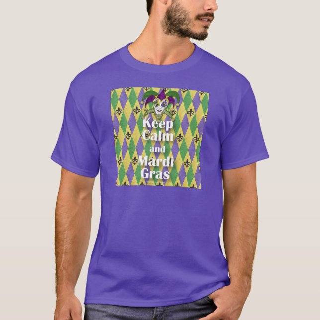 Jester Mask Keep Calm and Mardi Gras T-Shirt (Front)