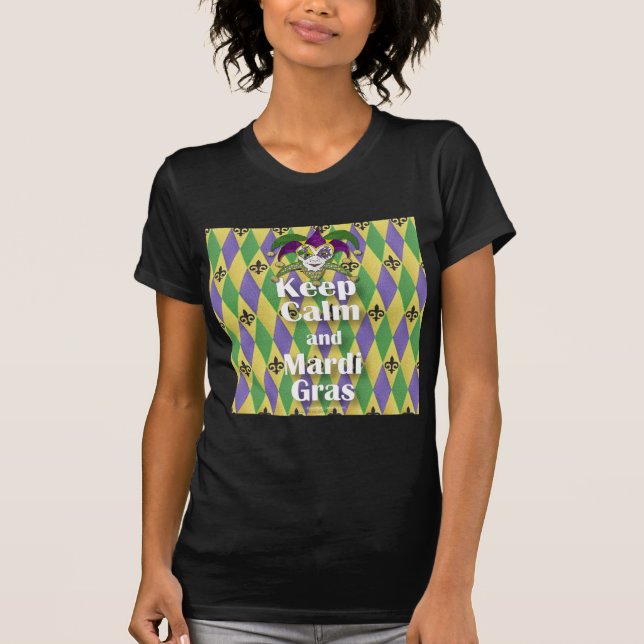 Jester Mask Keep Calm and Mardi Gras T-Shirt (Front)