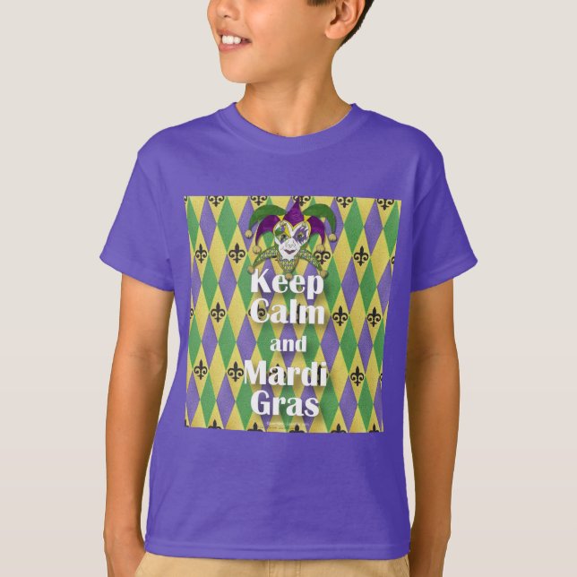 Jester Mask Keep Calm and Mardi Gras T-Shirt (Front)