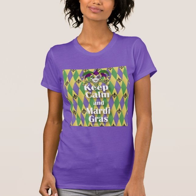 Jester Mask Keep Calm and Mardi Gras T-Shirt (Front)