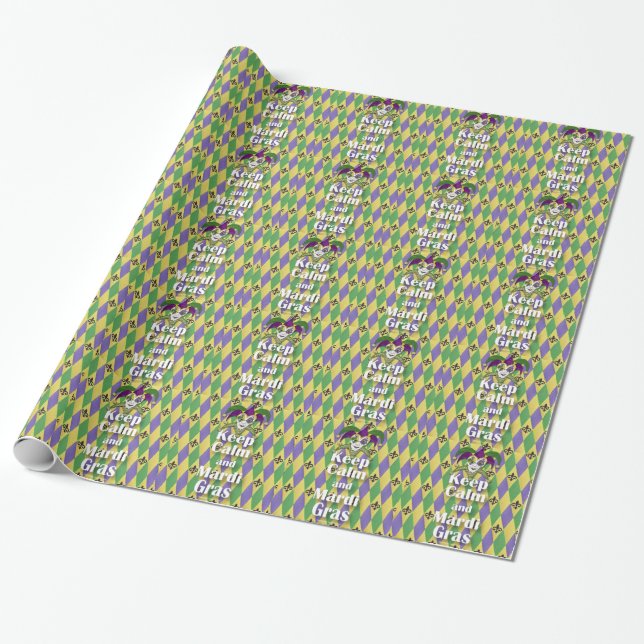 Jester Mask Keep Calm and Mardi Gras Wrapping Paper (Unrolled)