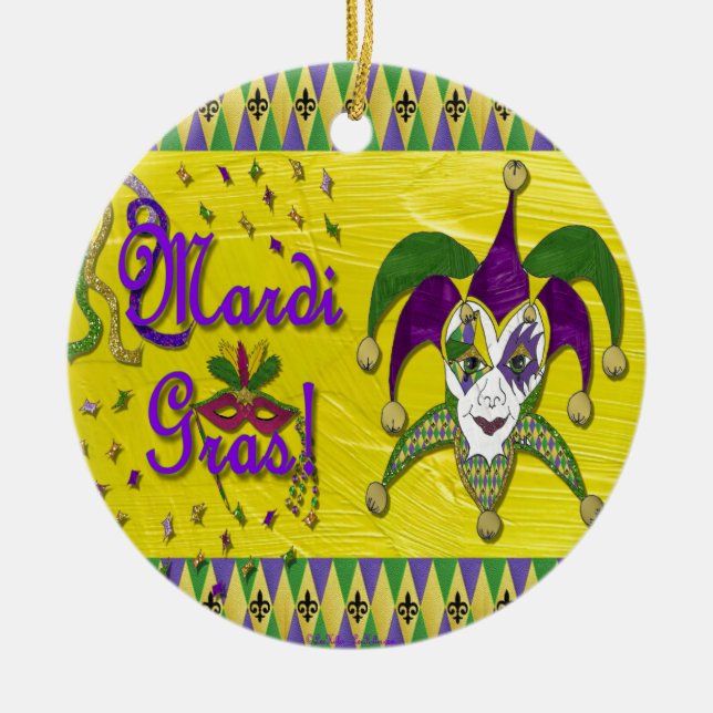 Jester Mask Mardi Gras Harlequin Ceramic Tree Decoration (Front)