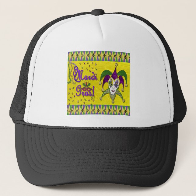 Jester Mask Mardi Gras Harlequin Trucker Hat (Front)