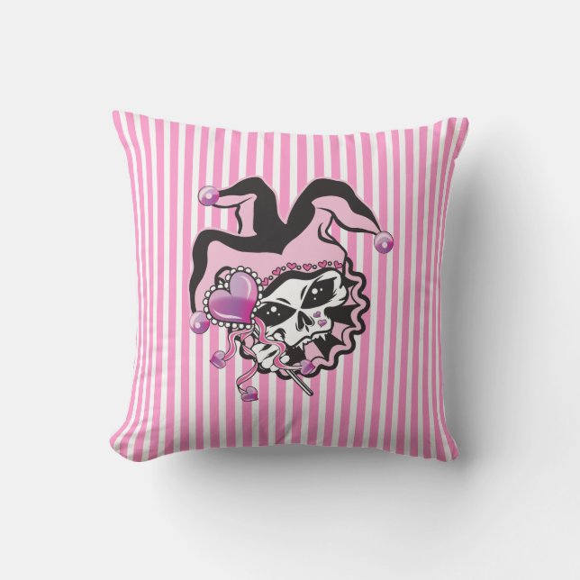 Jester of Hearts Skull Cushion (Front)