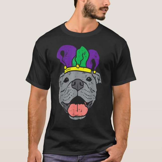 Jester Pitbull Face Mardi Gras Pittie Dog Men Wome T-Shirt (Front)