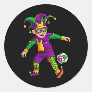 Jester Playing Soccer Mardi Gras 6 7 Meme Gen Alph Classic Round Sticker