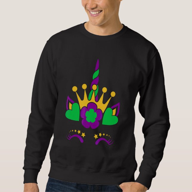 Jester Rainbow Unicorn Costume Mardi Gras Mask 2 Sweatshirt (Front)