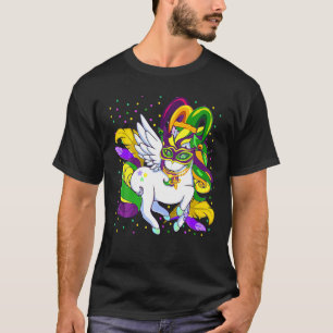 Jester Rainbow Unicorn Design Mardi Gras Mask Cost T-Shirt