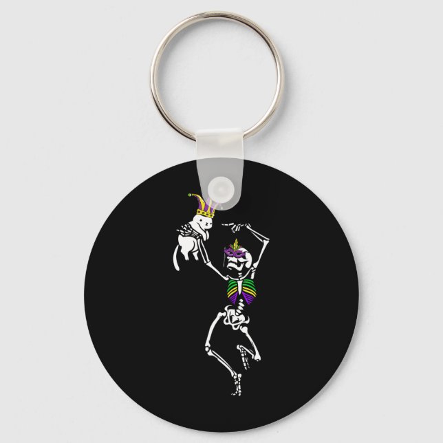Jester Skeleton Dancing Cat Mardi Gras Mask Carniv Key Ring (Front)
