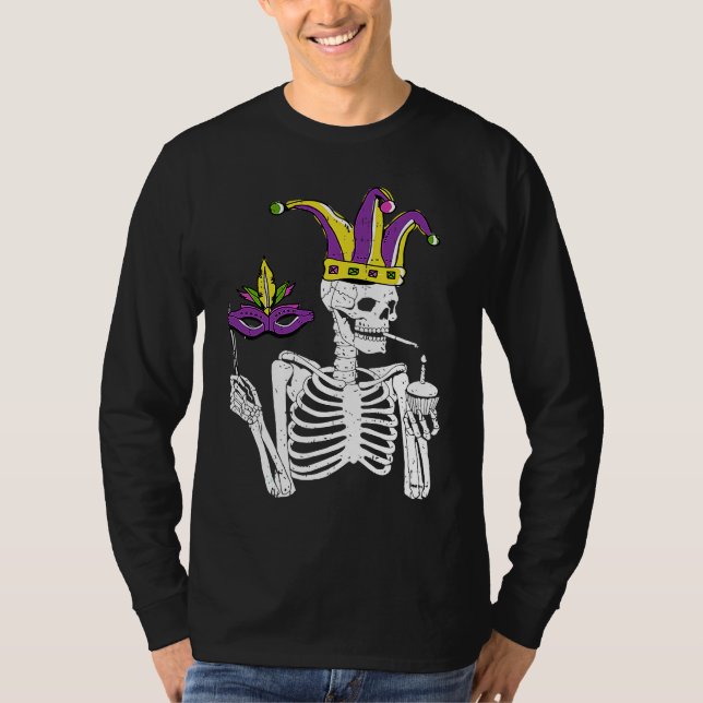 Jester Skeleton Masquerade Party Mardi Gras Mask C T-Shirt (Front)
