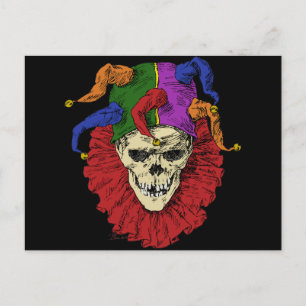 Jester Skull Scary Goth Mardi Gras Clown Postcard