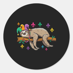 Jester Sloth Animal Cute Funny Mardi Gras Carnival Classic Round Sticker