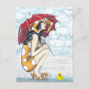 Jester With Umbrella + Rubber Ducky Art Postcard