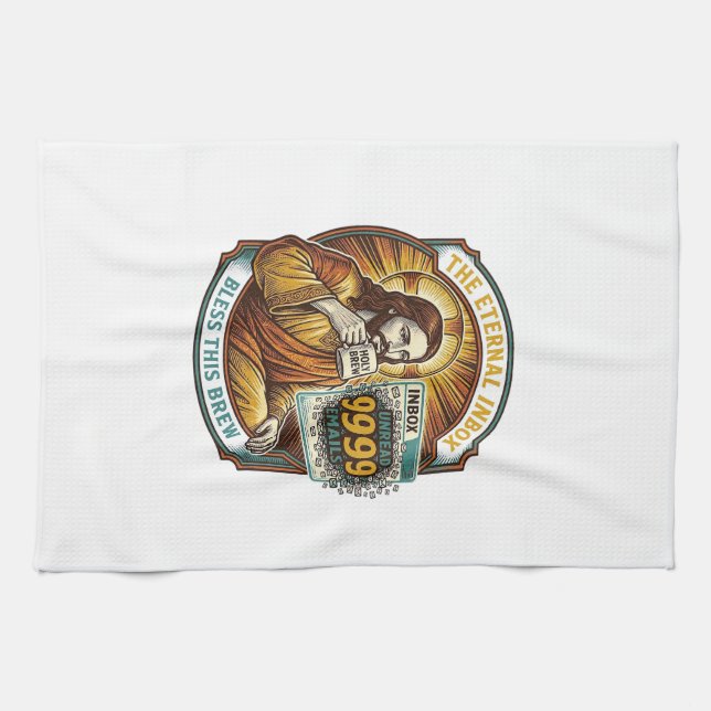 Jesus 9999 Unread Emails Inbox Zero Office Humor_1 Tea Towel (Horizontal)