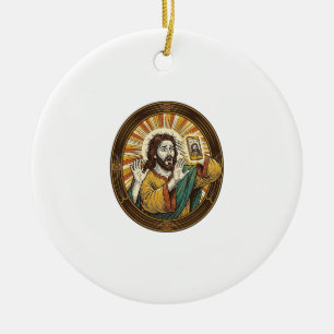 Jesus Accidental Front Camera Double Chin Selfie E Ceramic Tree Decoration