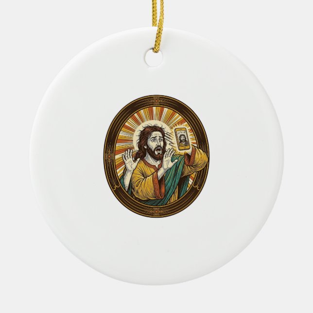 Jesus Accidental Front Camera Double Chin Selfie E Ceramic Tree Decoration (Front)
