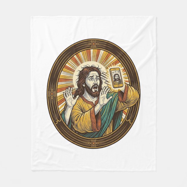 Jesus Accidental Front Camera Double Chin Selfie E Fleece Blanket (Front)