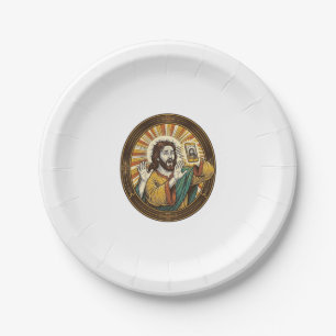 Jesus Accidental Front Camera Double Chin Selfie E Paper Plate
